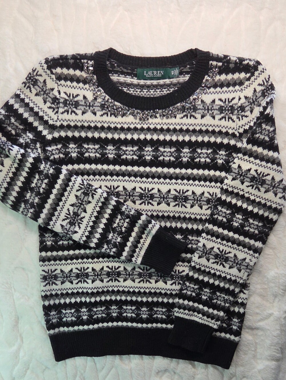 Ralph Lauren Black and White Fair Isle Crew Sweater